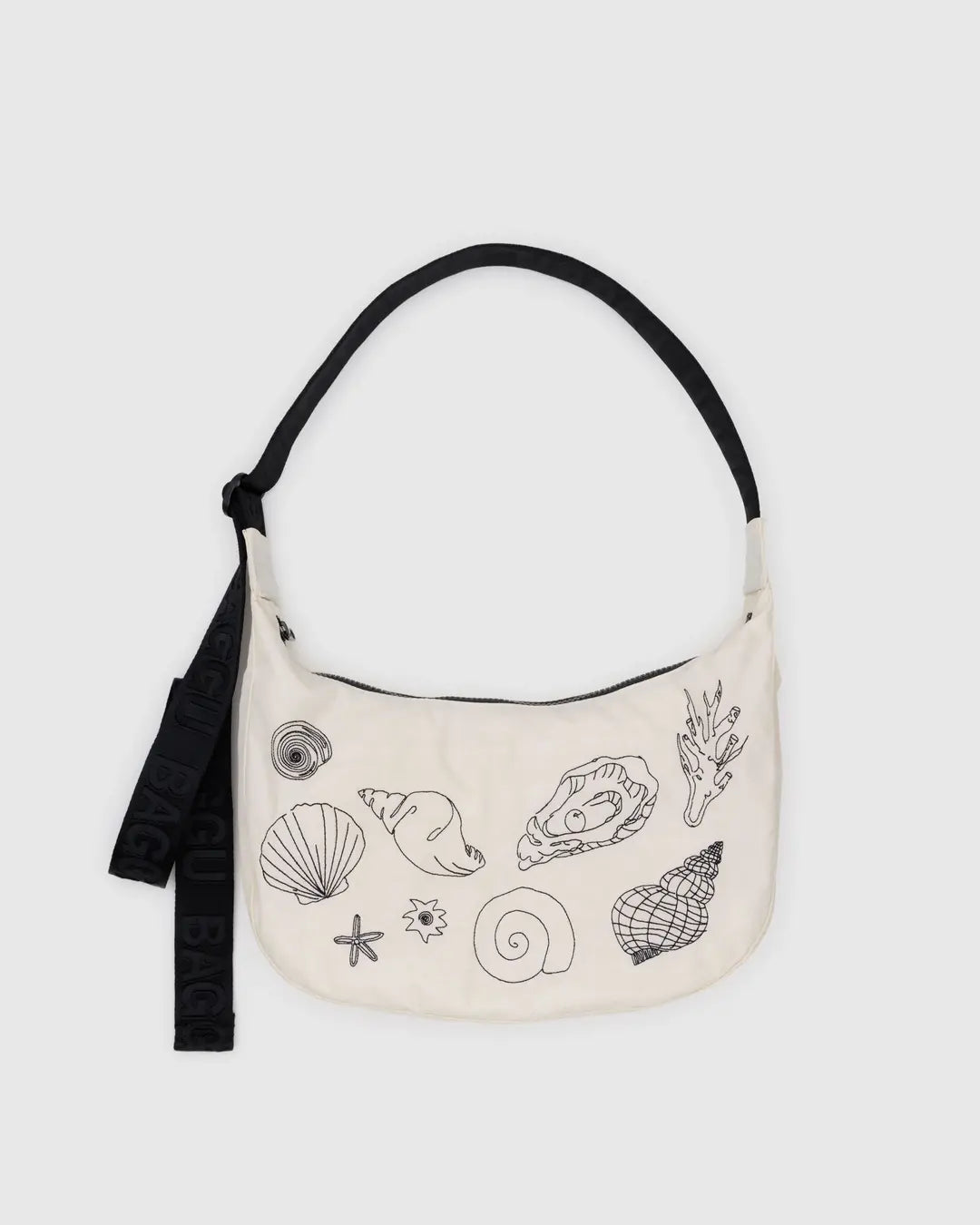 BAGGU - Medium Nylon Cresent Bag, Embroidered Shells