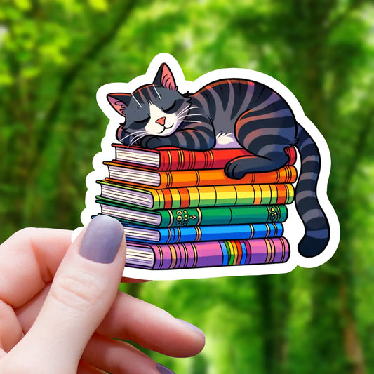 MGC - Striped Cat On Books Sticker