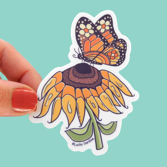 LS - Monarch Butterfly & Sunflower, Retro Hippie Vinyl Sticker