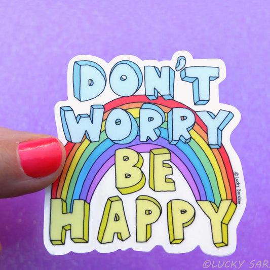 LS - Don't Worry Be Happy, Retro Rainbow Vinyl Sticker
