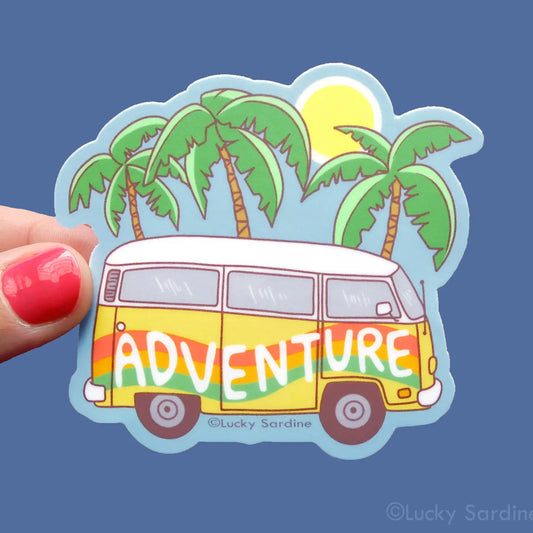 LS - Adventure Hippie Van & Palm Tree, Rainbow Vinyl Sticker
