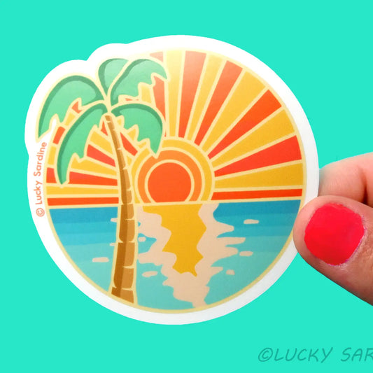 LS - Ocean Sunset Palm Tree, Beach Retro California Vinyl Sticker
