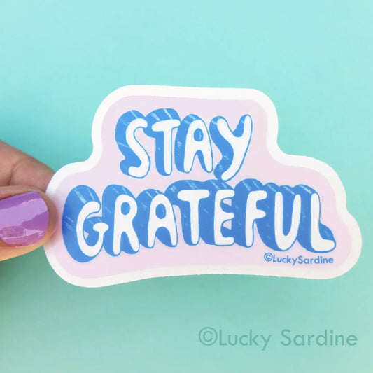 LS - Stay Grateful, Retro Gratefulness Vinyl Sticker -Blue