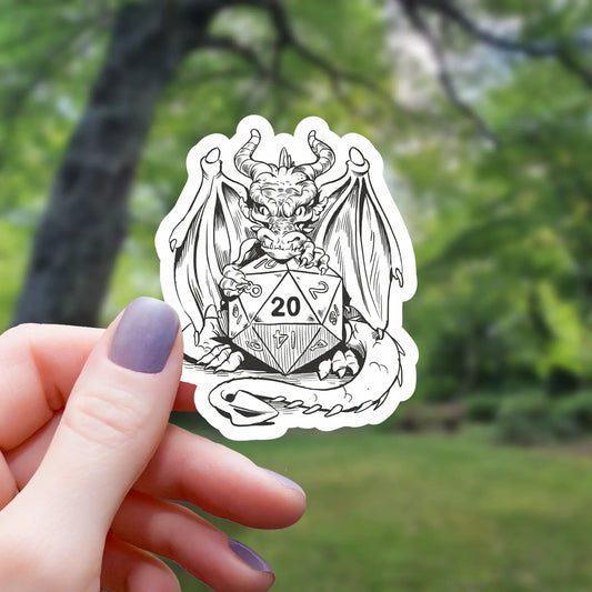 MGC - Dragon Holding D20 Polyhedral Dice Sticker - 3