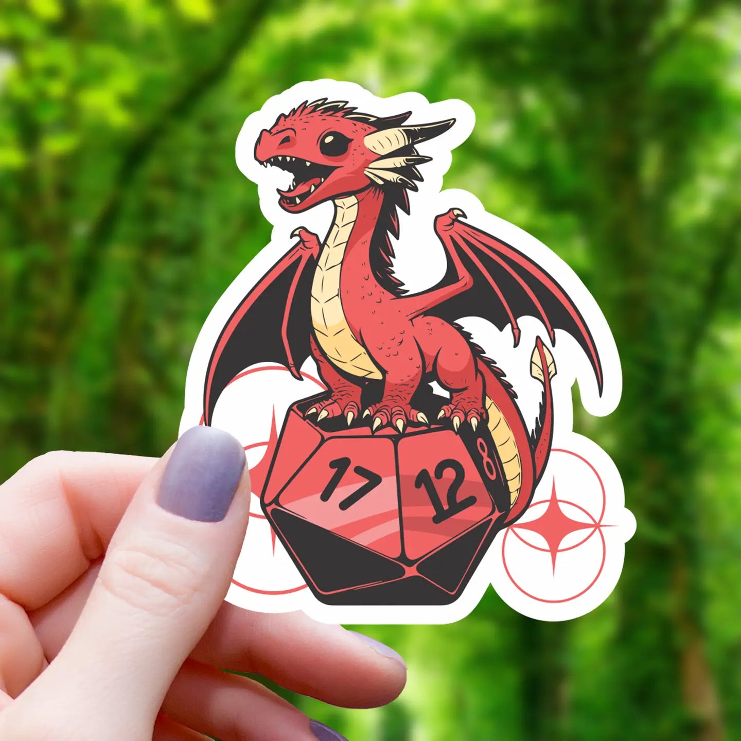 MGC - Red Dragon Perched On D20 Sticker - 3