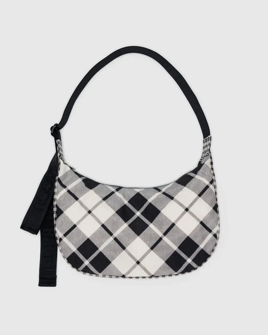 BAGGU - Medium Nylon Crescent Bag, Mixed Plaid