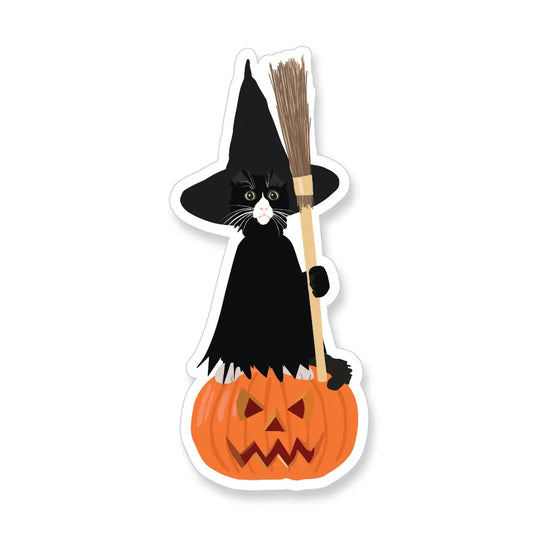 A2 - Halloween Cat Witch + Jack-O-Lantern Vinyl Sticker
