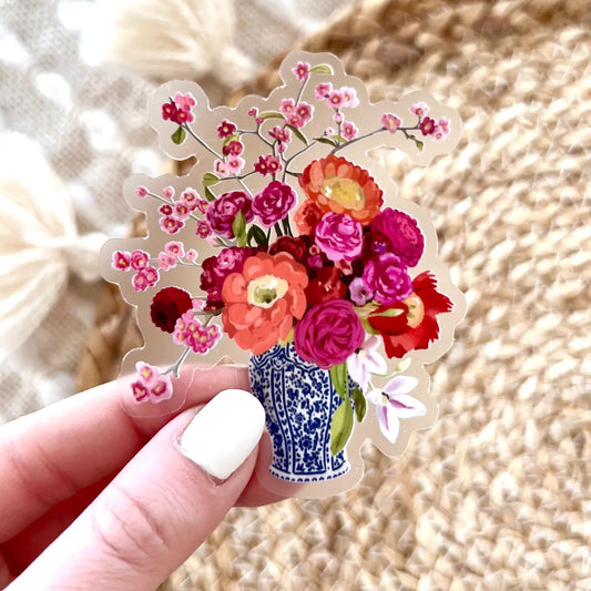 EBD - Clear Bouquet in Blue and White Vase Sticker, 2.7inx3.25 in.