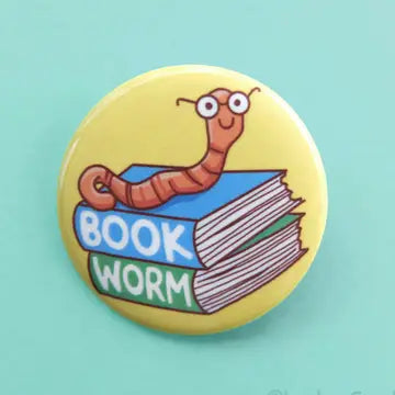 LS - Book Worm, Book Lover Pinback Button Pin