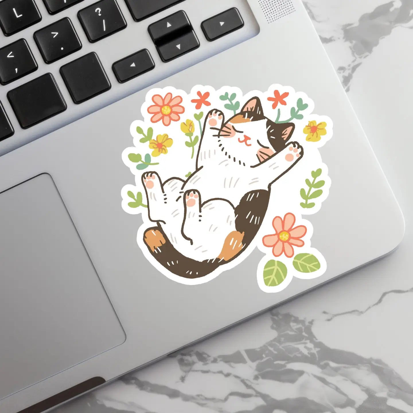 CS - Floral Playful Calico Cat Sticker