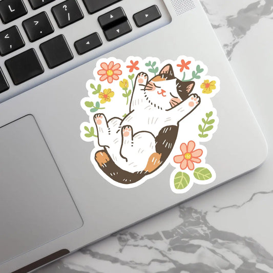 CS - Floral Playful Calico Cat Sticker