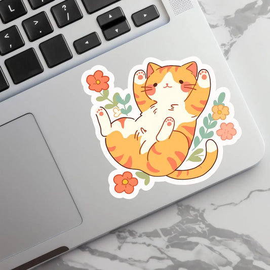 CS - Floral Playful Orange Cat Sticker