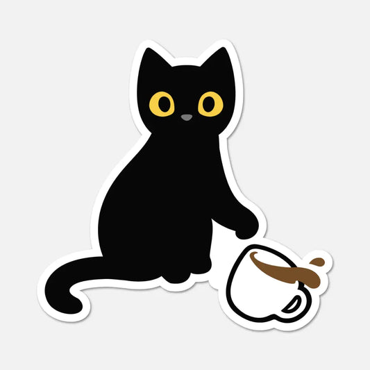 FN - Black Cat Knocking Over Coffee Sticker