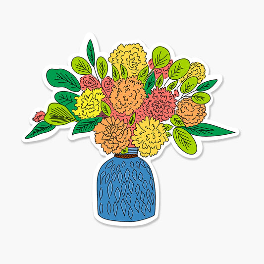 FN - Bouquet of Flowers in Blue Vase 3 X 3 in - Floral Sticker