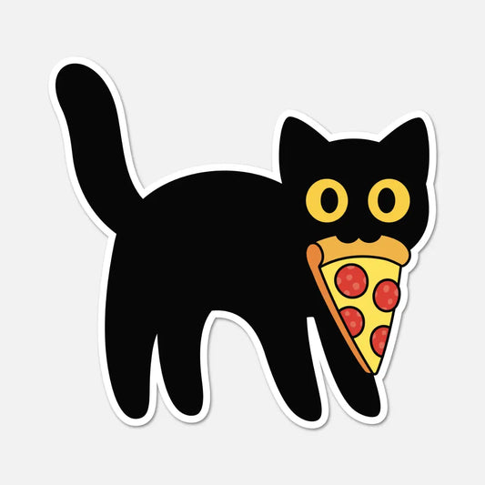 FN - Scared Black Cat with A Slice of Pepperoni Pizza