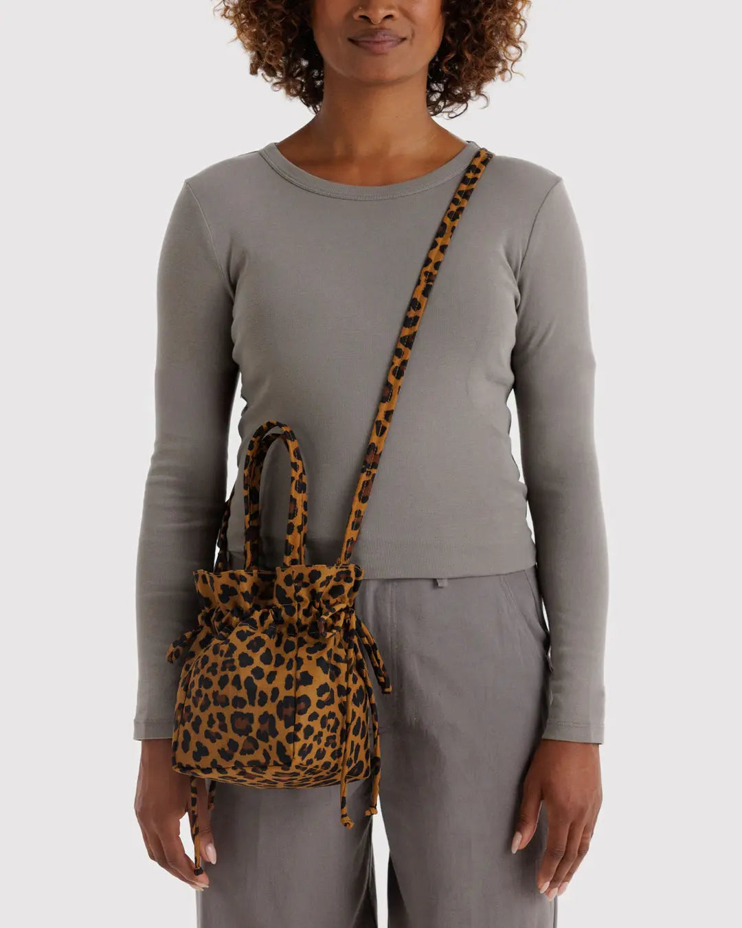 BAGGU - Nylon Drawstring Bag, Leopard