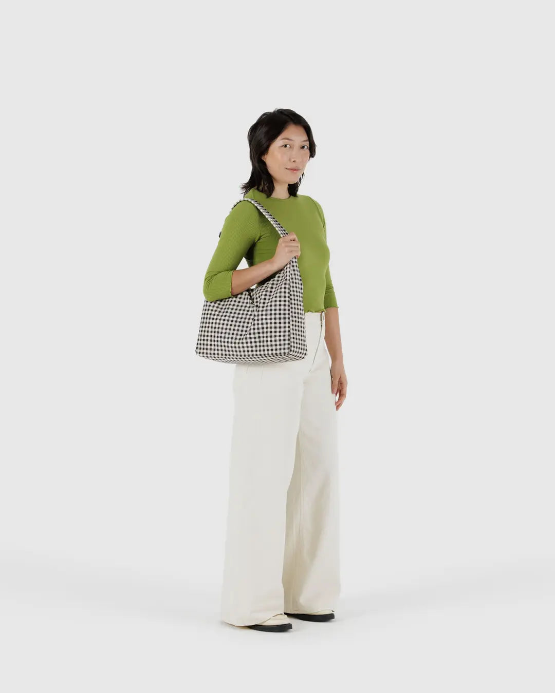 BAGGU - Nylon Shoulder Bag, Black & White Gingham
