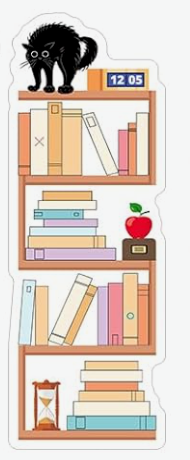 BOOKMARK - school shelf w/ cat