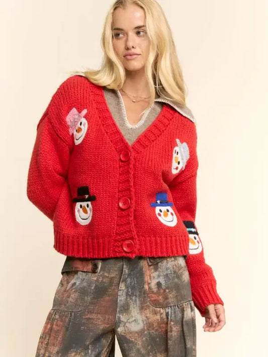 SWEATER - Snowmen - 58556 - Red - S/M