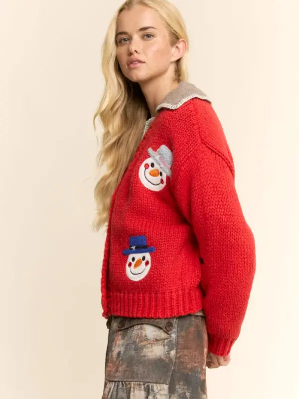 SWEATER - Snowmen - 58556 - Red - S/M