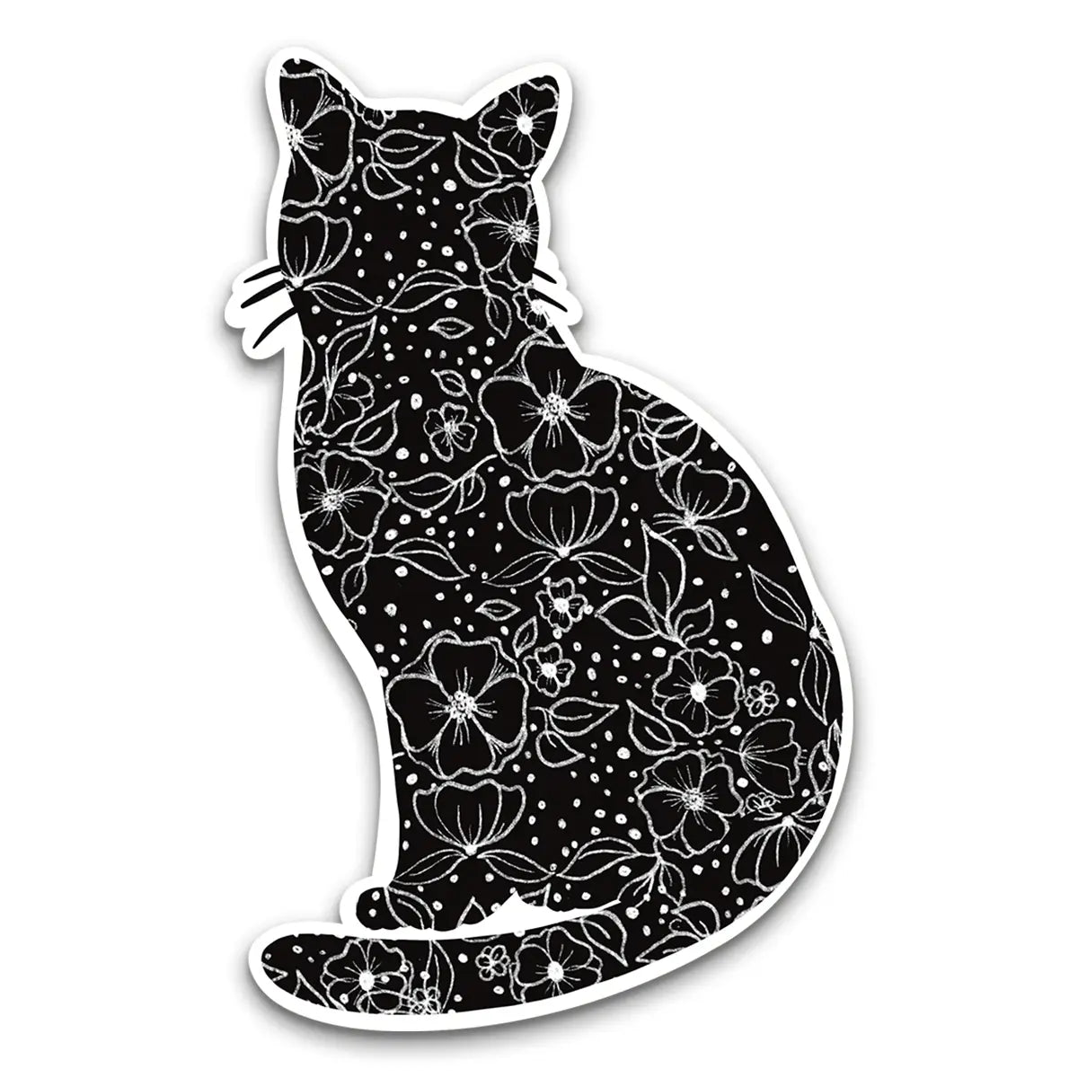 SH - Black Cat Floral Sticker