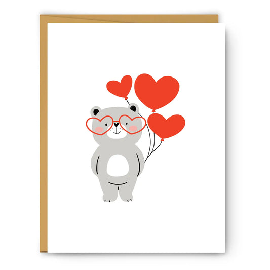 FN - Cute Bear Holding Balloons - Valentine's Day Card