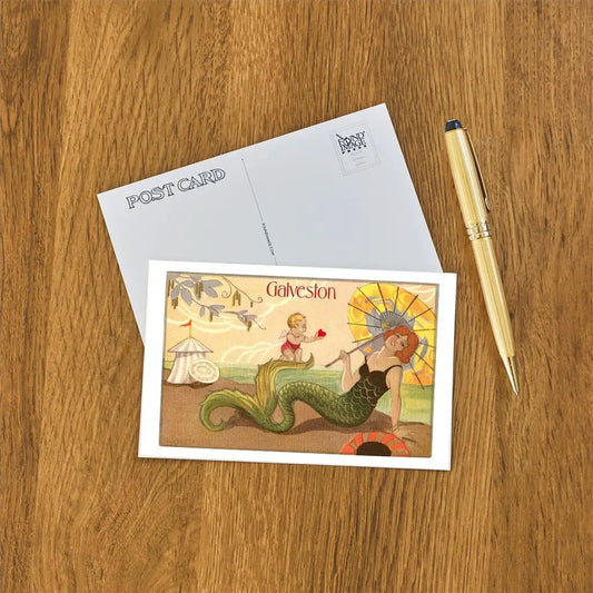 FIP - Postcard TX-662 Mermaid with Parasol, Galveston