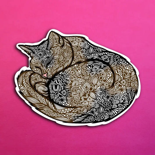 ZD - Black and Brown Sleeping Cat Sticker