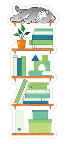 BOOKMARK- Green stack w/ sleepy cat