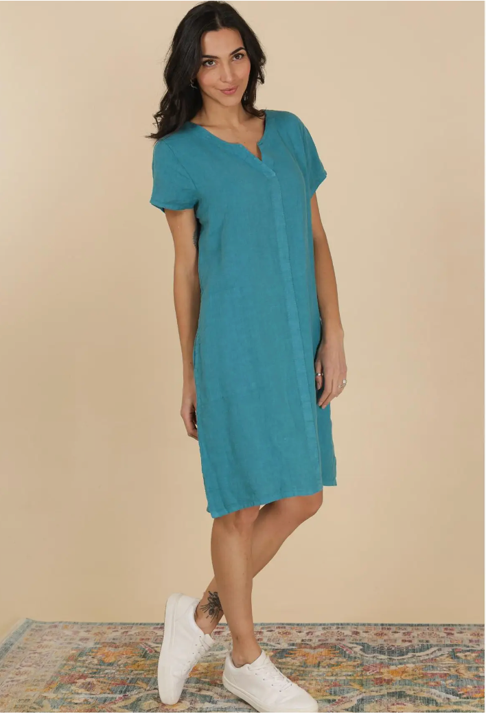 Linen Fitted Dress - 629673 - teal