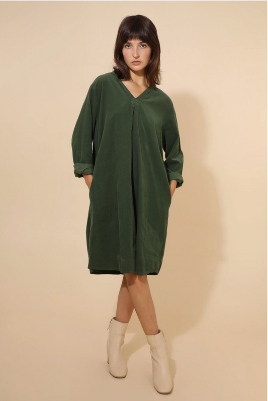 Corduroy Mid Dress - 8216 Forest Green