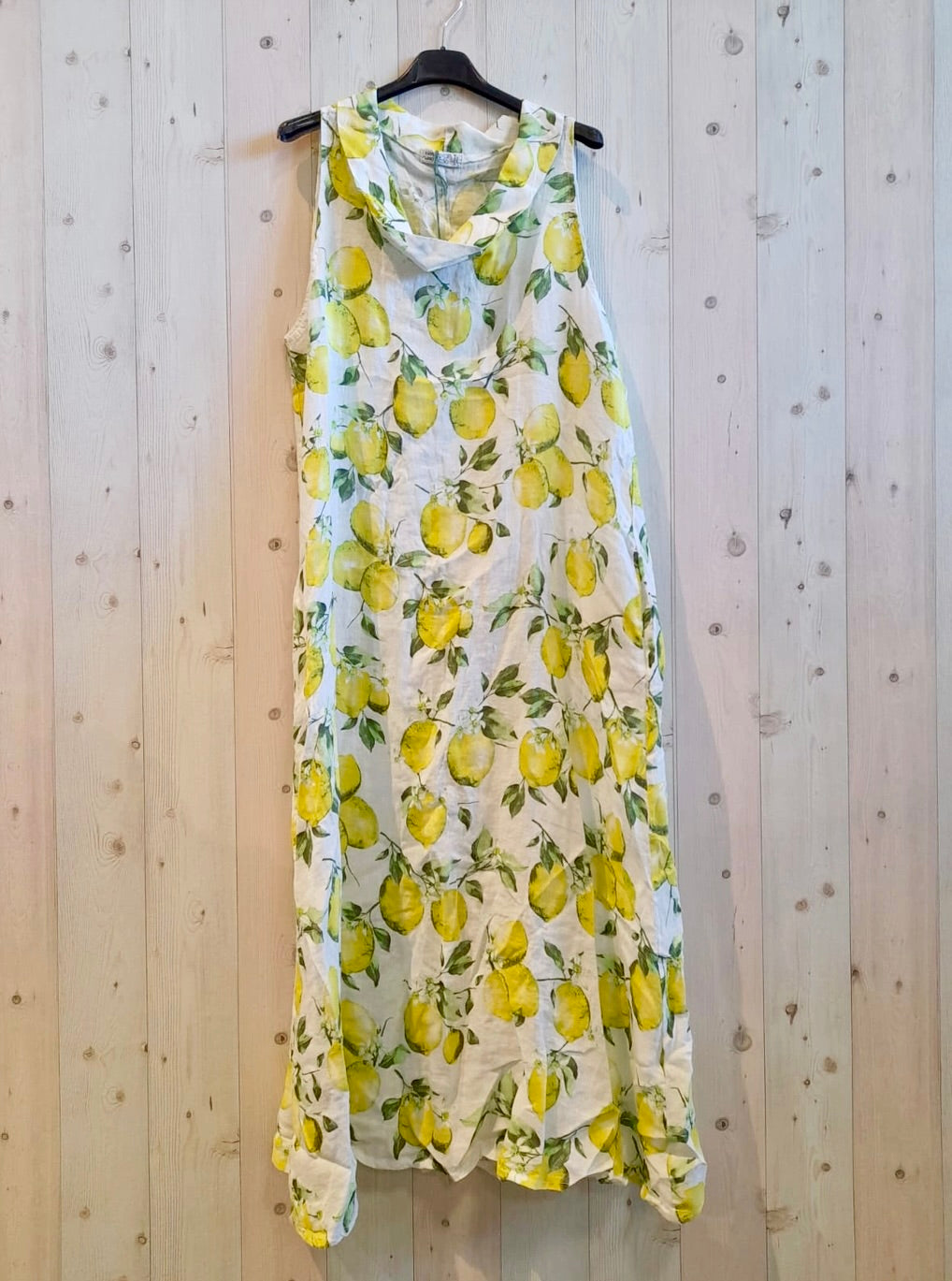 Linen - Long Boat Neck Dress - 3961 - Lemons