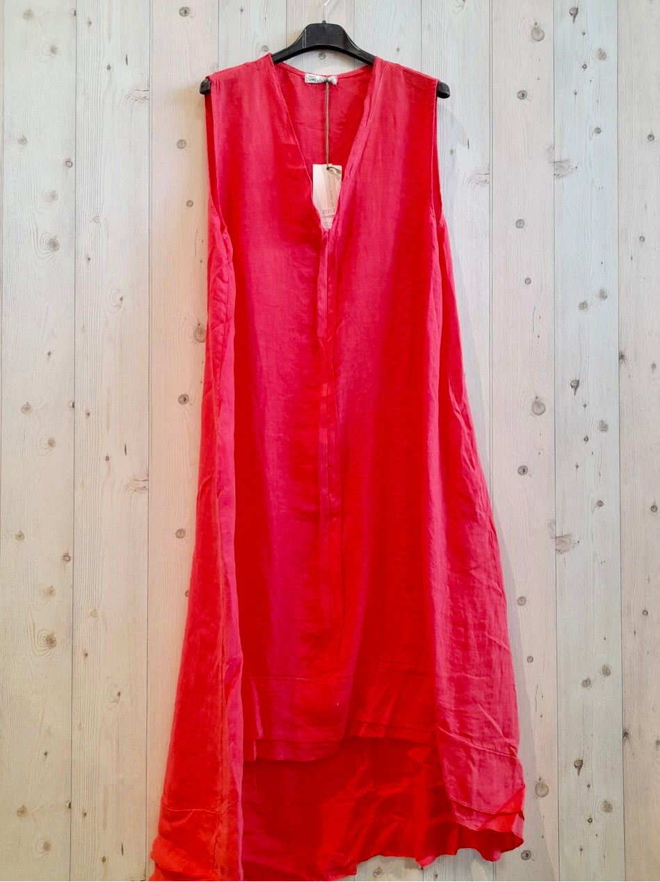 Linen - V-Neck Long - 25813 - Coral