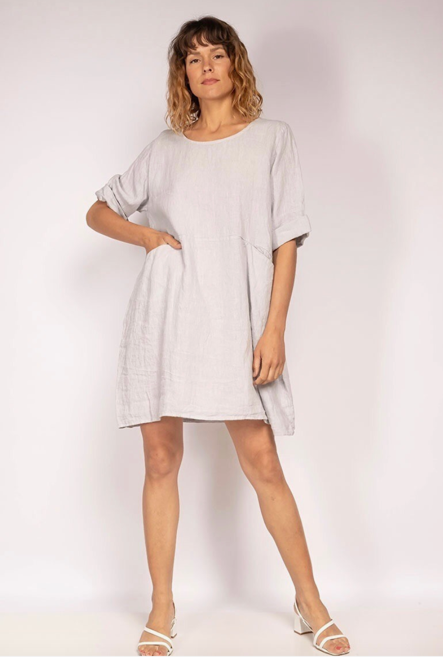 Linen Short Dress - 6719 - Khaki