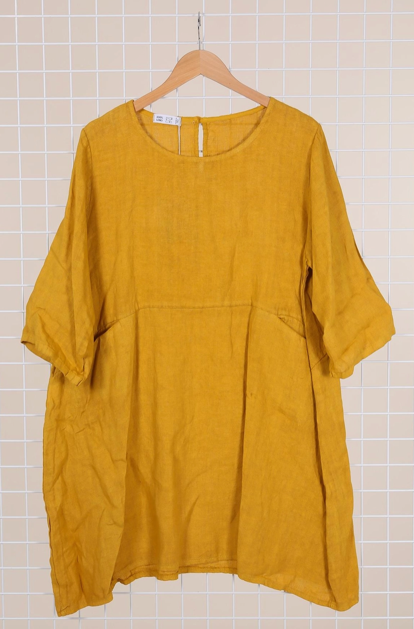 Linen Short Dress 6719 - Mustard