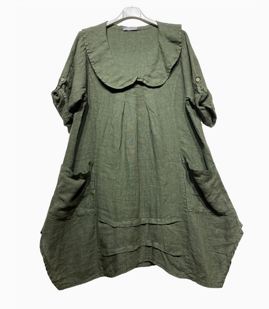 Linen Peter-Pan Tunic - 5161 - Dark Olive