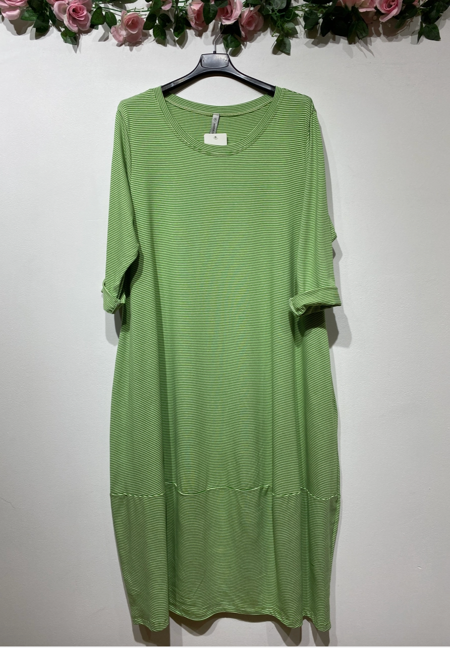 Long Knit Striped Dress - 15222 - Bottle Green