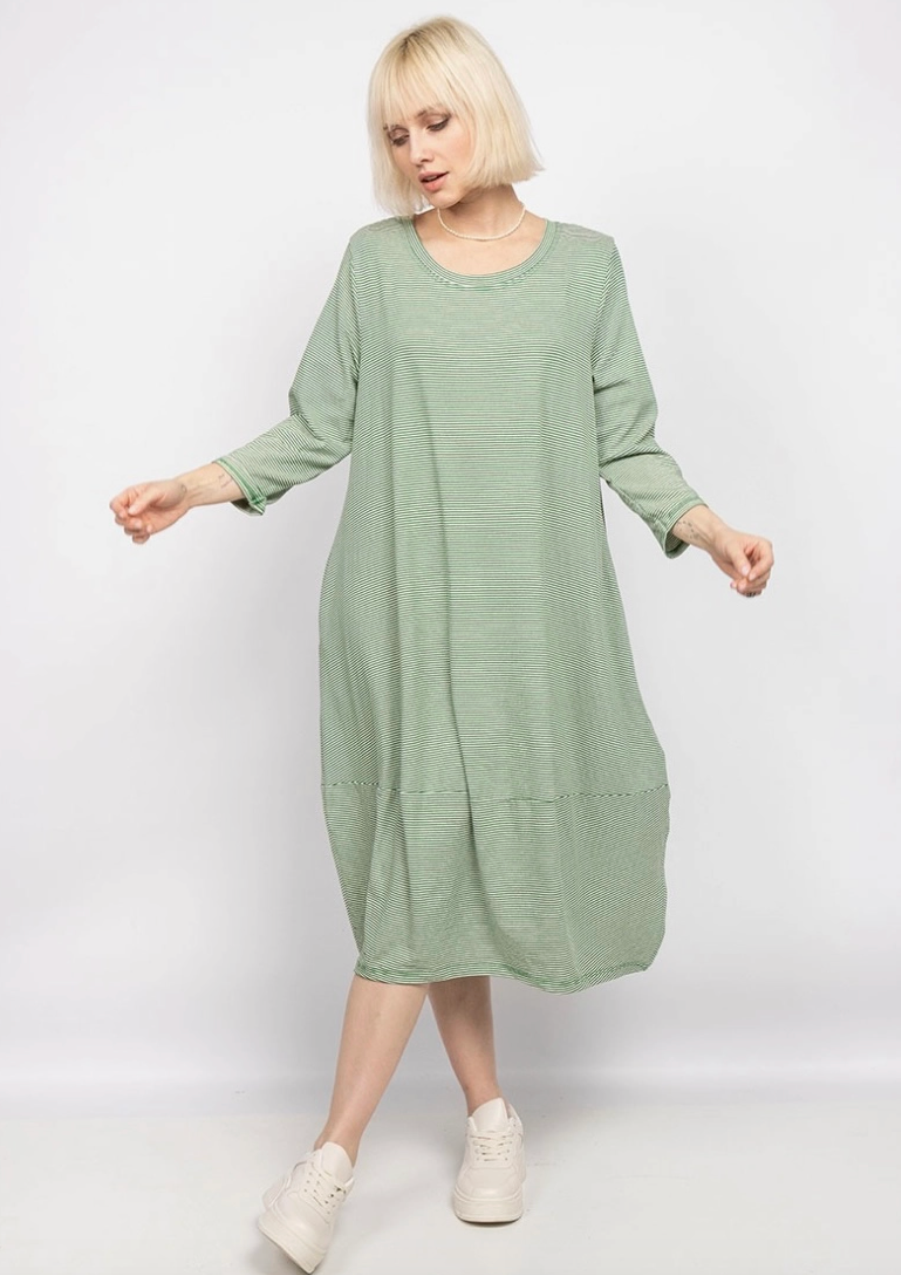 Long Knit Striped Dress - 15222 - Bottle Green