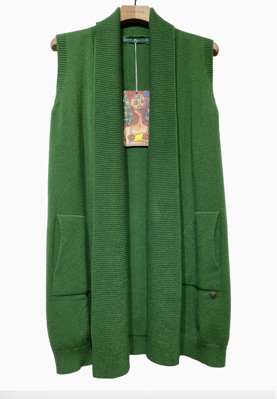 Shawl Neck Long Sweater Vest - 81618 - Green