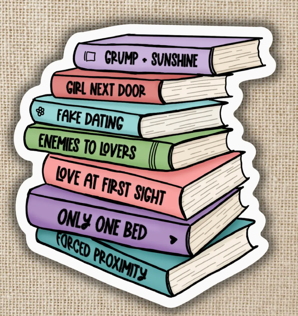 WE - Romance Tropes Book Stack Sticker