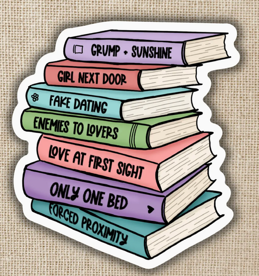 WE - Romance Tropes Book Stack Sticker