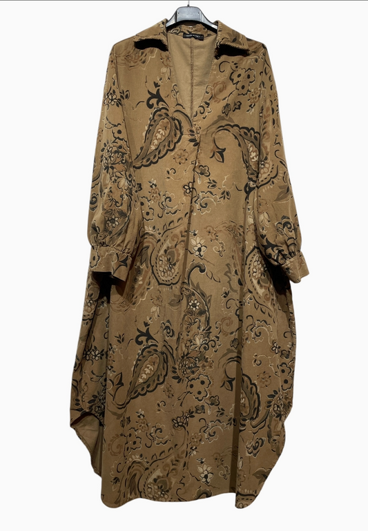 Long Velvet Paisley Dress - 42127 - Brown