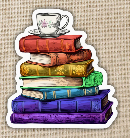 WE - Vintage Rainbow Book Stack Sticker