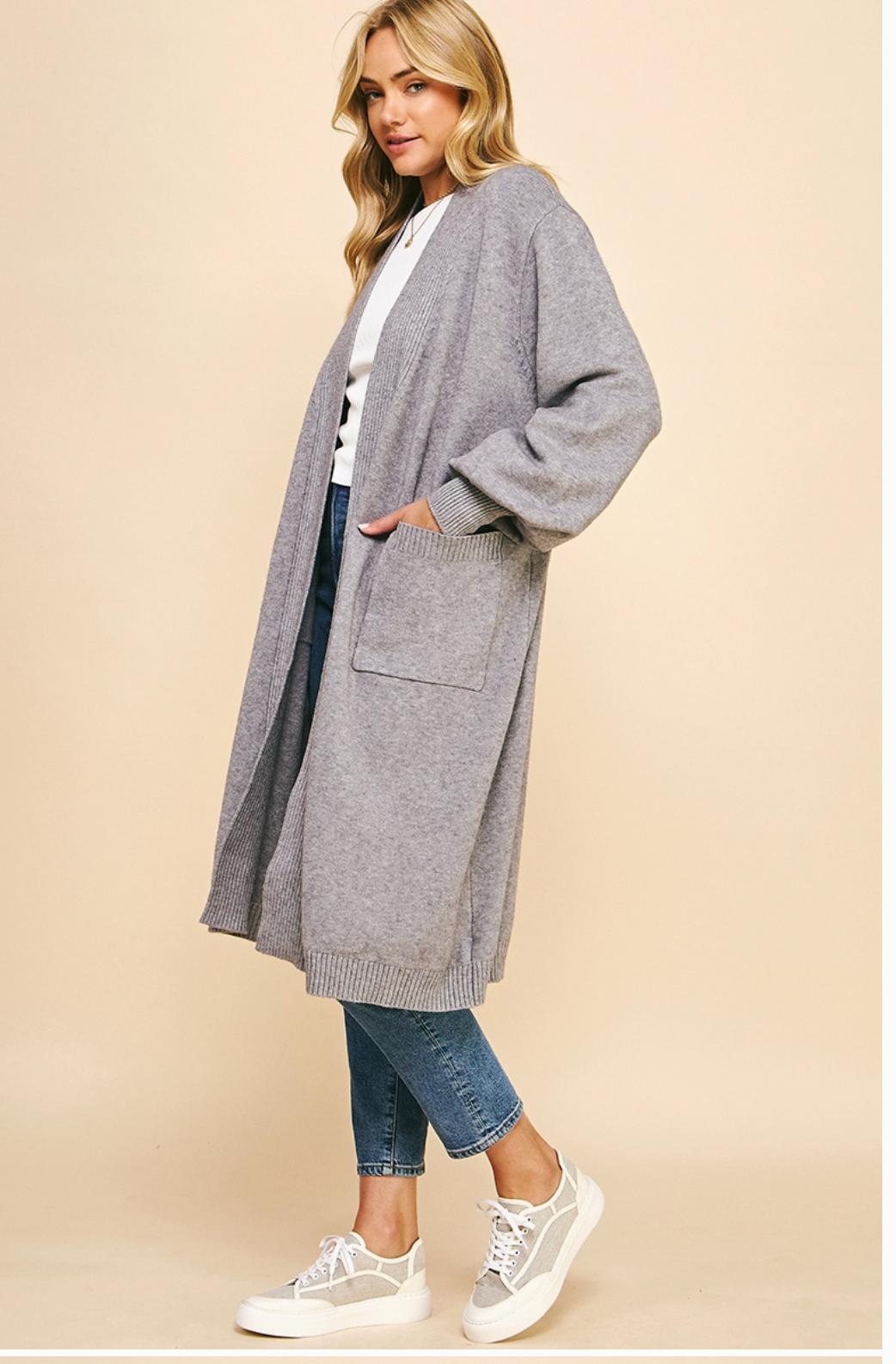 PINCH - Balloon Sleeve Cardigan - Grey - 5461 - M/L