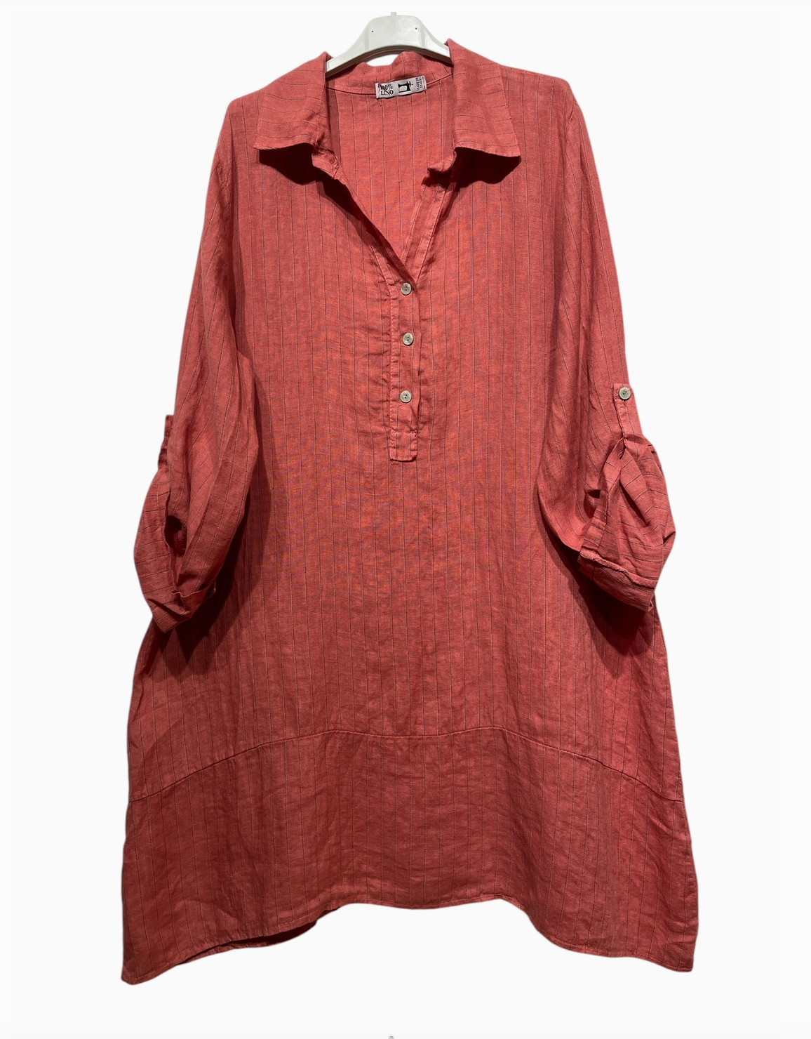 LINEN - Shirt Dress - 34021 - Coral