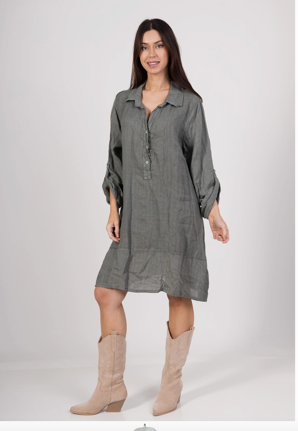 LINEN - Shirt Dress - 34021 - Coral
