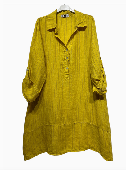 LINEN - Shirt Dress - 34021 - Yellow
