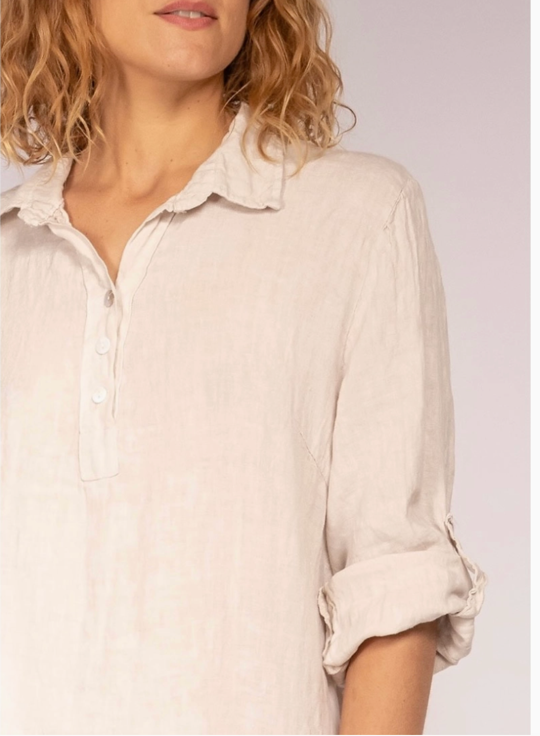 LINEN - Long Collared Dress - 00902 - Blush