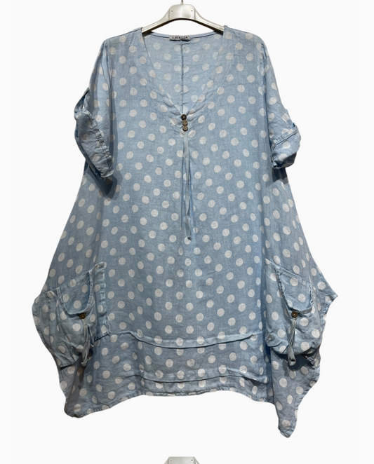 LINEN - Swing Top - 4009 - Sky Polka Dot
