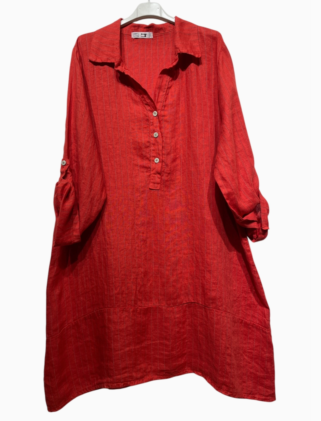 LINEN - Shirt Dress - 34021 - Red